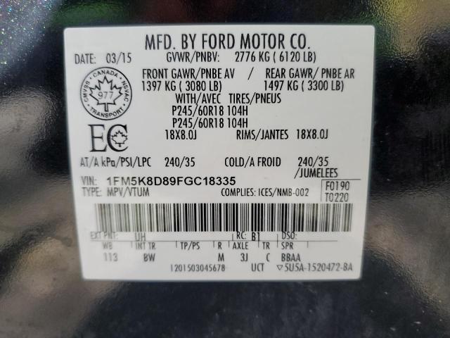 1FM5K8D89FGC18335 - 2015 FORD EXPLORER XLT შავი ფოტო 13