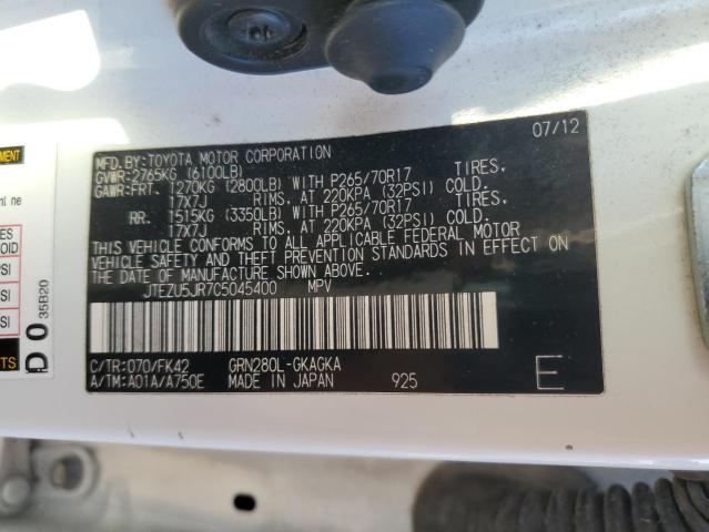 JTEZU5JR7C5045400 - 2012 TOYOTA 4RUNNER SR5 白色 照片 13