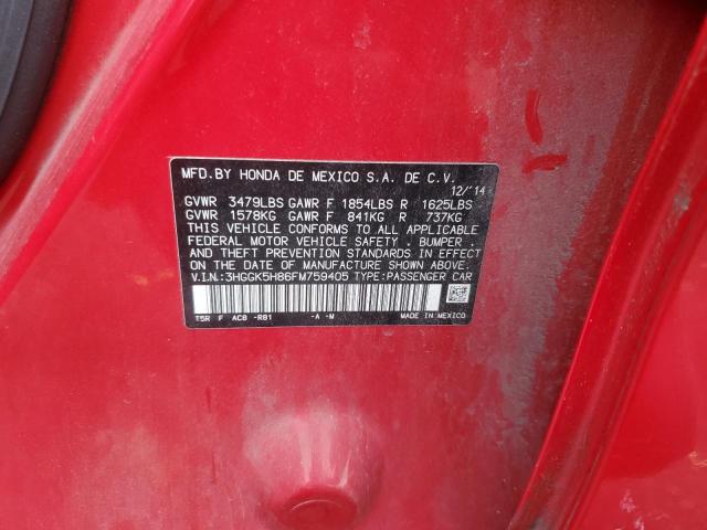 3HGGK5H86FM759405 - 2015 HONDA FIT EX RED photo 12