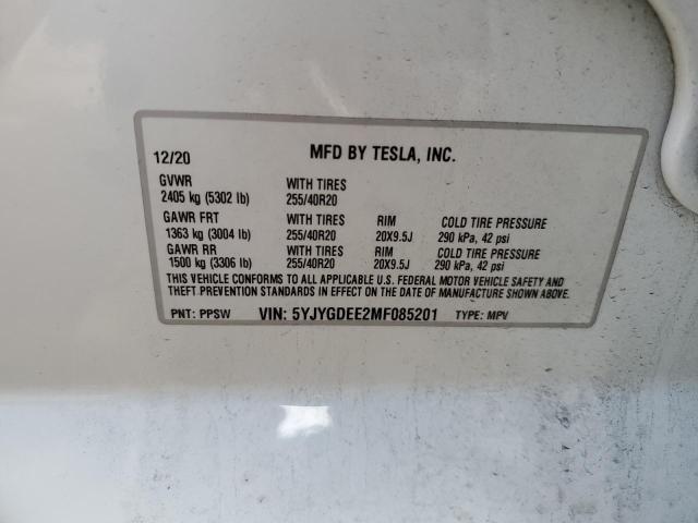 5YJYGDEE2MF085201 - 2021 TESLA MODEL Y WHITE photo 12