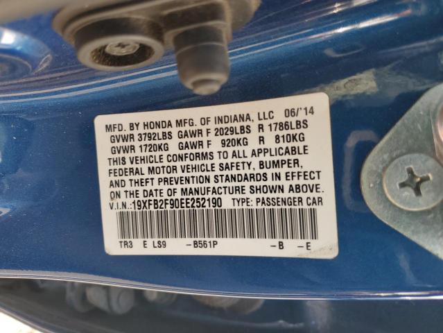 19XFB2F90EE252190 - 2014 HONDA CIVIC EXL BLUE photo 12