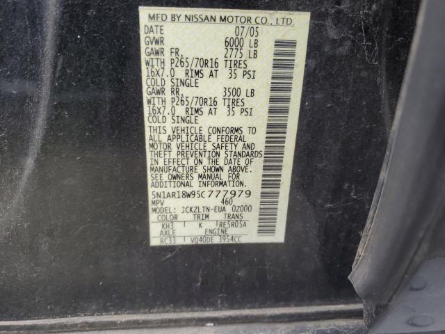 5N1AR18W95C777979 - 2005 NISSAN PATHFINDER LE შავი ფოტო 13