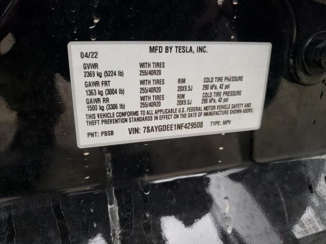 7SAYGDEE1NF429508 - 2022 TESLA MODEL Y BLACK photo 13