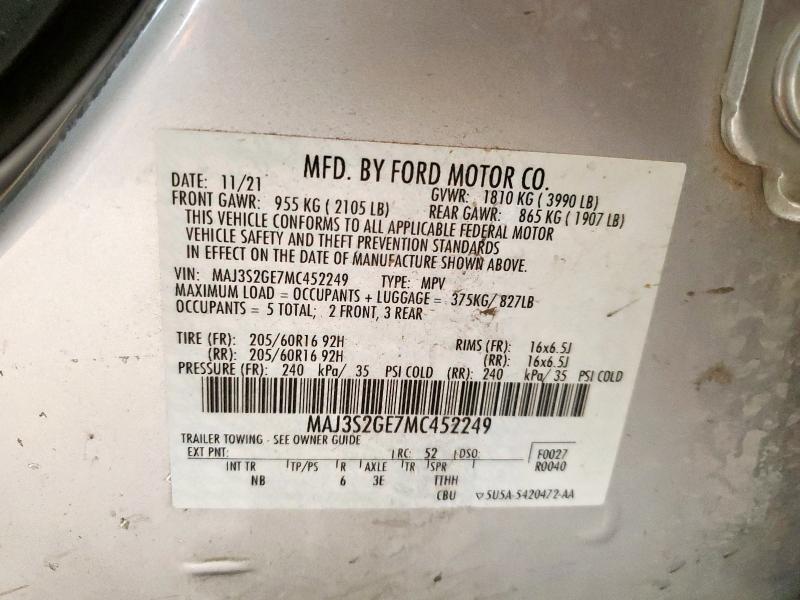 MAJ3S2GE7MC452249 - 2021 FORD ECOSPORT SE Күміс фото 13