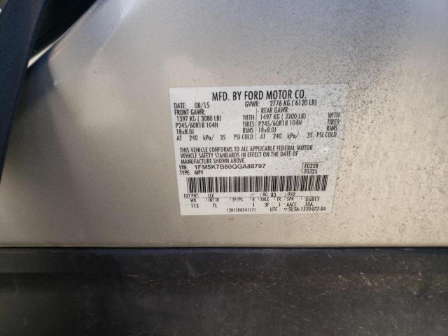 1FM5K7B80GGA88797 - 2016 FORD EXPLORER 银色 照片 13