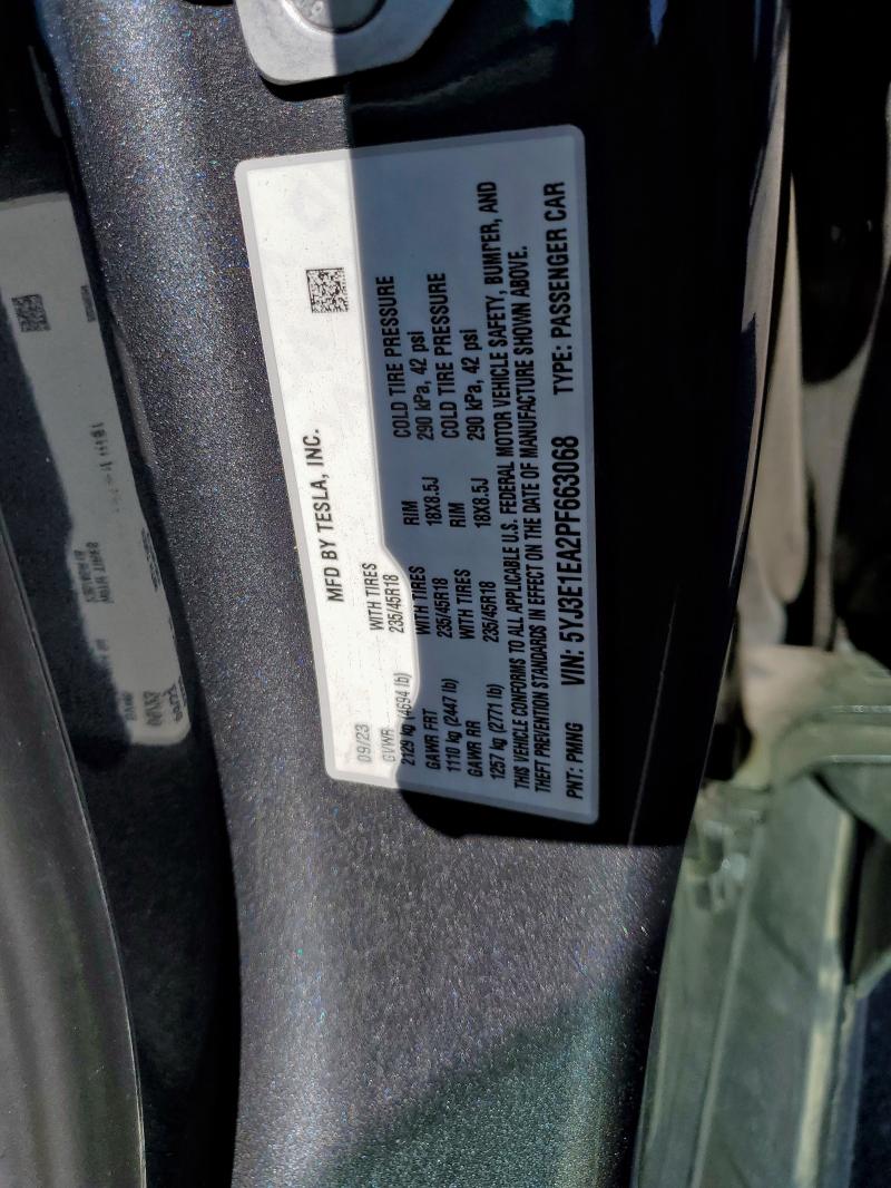 5YJ3E1EA2PF663068 - 2023 TESLA MODEL 3 ნაცრისფერი ფოტო 13