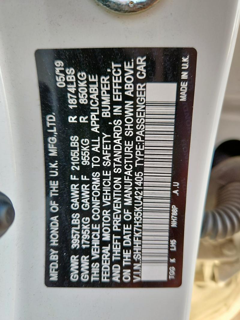 SHHFK7H35KU421405 - 2019 HONDA CIVIC LX 白色 照片 13