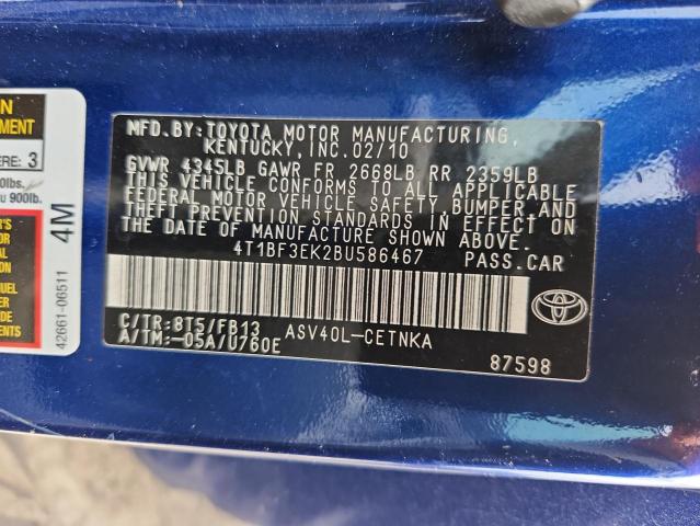 4T1BF3EK2BU586467 - 2011 TOYOTA CAMRY BASE BLUE photo 12