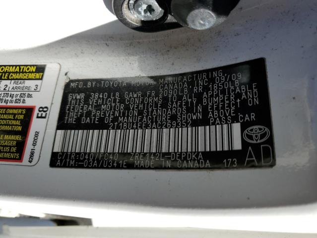 2T1BU4EE3AC269352 - 2010 TOYOTA COROLLA BASE Blanco foto 12