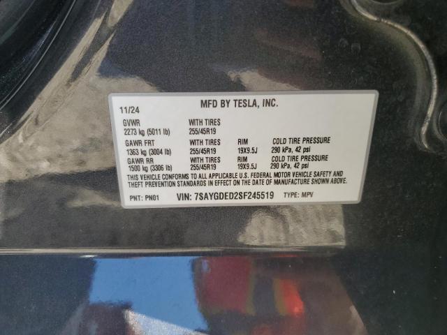7SAYGDED2SF245519 - 2025 TESLA MODEL Y GRAY photo 14