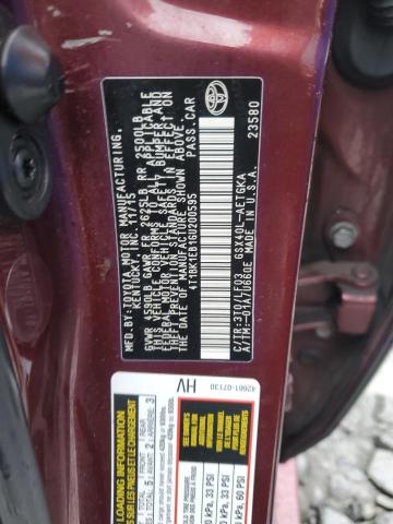 4T1BK1EB1GU200595 - 2016 TOYOTA AVALON XLE BURGUNDY photo 12