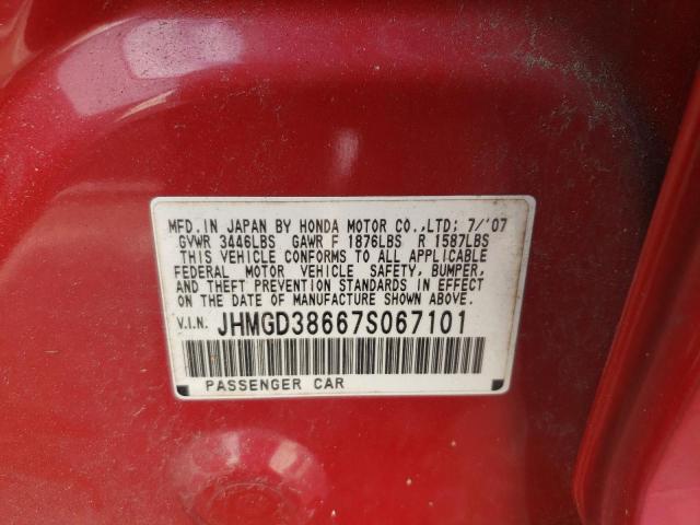 JHMGD38667S067101 - 2007 HONDA FIT S 红色 照片 12