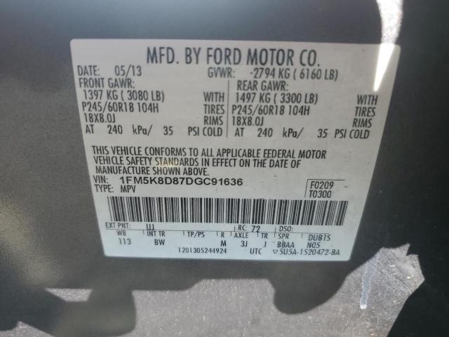 1FM5K8D87DGC91636 - 2013 FORD EXPLORER XLT ნაცრისფერი ფოტო 13