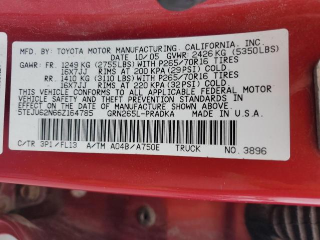 5TEJU62N66Z164785 - 2006 TOYOTA TACOMA DOUBLE CAB PRERUNNER RED photo 13