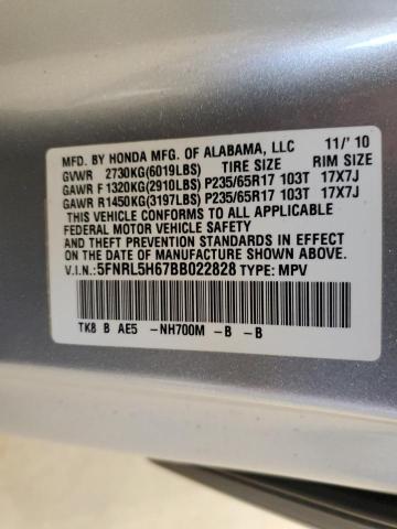 5FNRL5H67BB022828 - 2011 HONDA ODYSSEY EXL SILVER photo 13