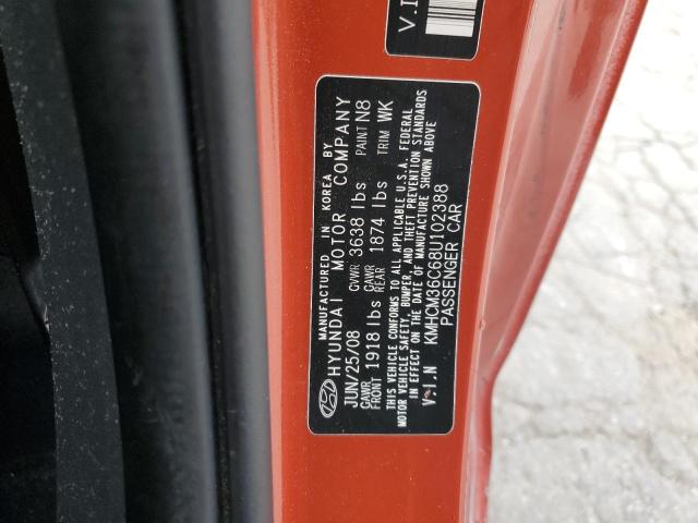 KMHCM36C68U102388 - 2008 HYUNDAI ACCENT GS ORANGE photo 12