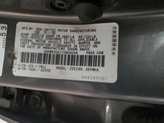 1NXBR32E17Z805058 - 2007 TOYOTA COROLLA CE ნაცრისფერი ფოტო 12