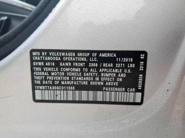 1VWBT7A30GC011555 - 2016 VOLKSWAGEN PASSAT SE 银色 照片 12