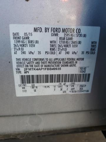 2FMTK4AP1FBB49935 - 2015 FORD EDGE SPORT SILVER photo 13