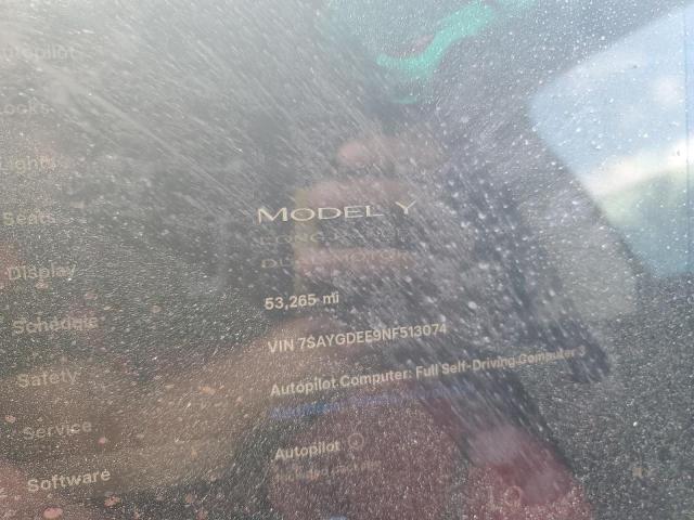 7SAYGDEE9NF513074 - 2022 TESLA MODEL Y GRAY photo 9