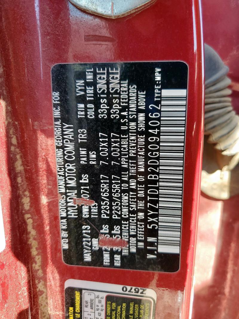 5XYZTDLB2DG094062 - 2013 HYUNDAI SANTA FE S წითელი ფოტო 13