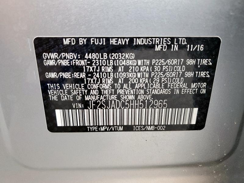 JF2SJADC5HH512965 - 2017 SUBARU FORESTER 2.5I PREMIUM SILVER photo 13