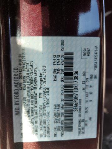 3FA6P0H71DR173836 - 2013 FORD FUSION SE BURGUNDY photo 12