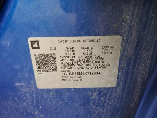 1G1BE5SM5K7126347 - 2019 CHEVROLET CRUZE LT BLUE photo 13