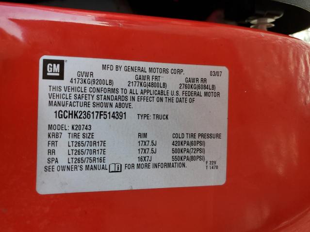 1GCHK23617F514391 - 2007 CHEVROLET SILVERADO K2500 HEAVY DUTY RED photo 12