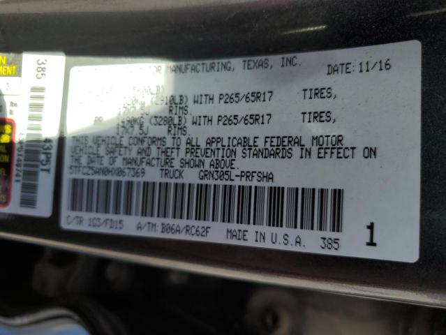 5TFCZ5AN0HX067369 - 2017 TOYOTA TACOMA DOUBLE CAB 灰色 照片 12