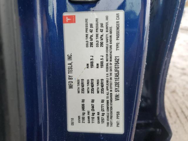 5YJ3E1EA5JF076421 - 2018 TESLA MODEL 3 ლურჯი ფოტო 12