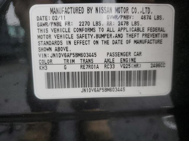 JN1DV6AP5BM603445 - 2011 INFINITI G25 BASE BLACK photo 12