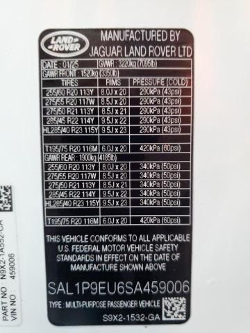 SAL1P9EU6SA459006 - 2025 LAND ROVER RANGE ROVE SE WHITE photo 13