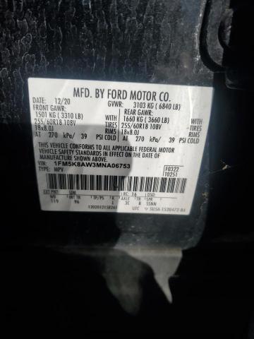 1FM5K8AW3MNA06753 - 2021 FORD EXPLORER POLICE INTERCEPTOR Schwarz Foto 12