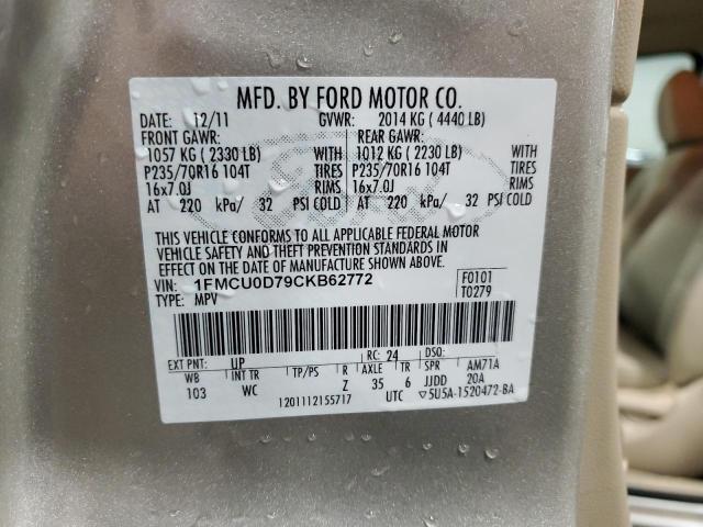 1FMCU0D79CKB62772 - 2012 FORD ESCAPE XLT Qəhvəyi foto 13