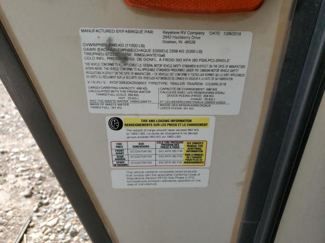 4YDF30R20K2509001 - 2019 KEYSTONE COUGAR Krem foto 10