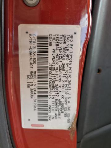 JT5FG02T6X0055815 - 1999 TOYOTA CELICA GT წითელი ფოტო 12