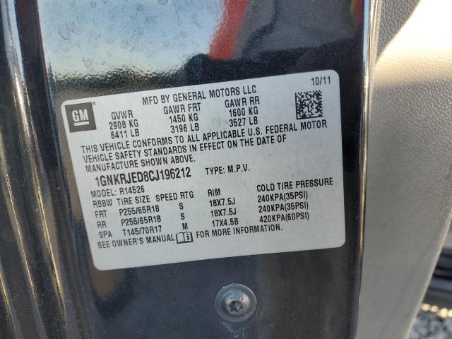 1GNKRJED8CJ196212 - 2012 CHEVROLET TRAVERSE LT BLACK photo 13