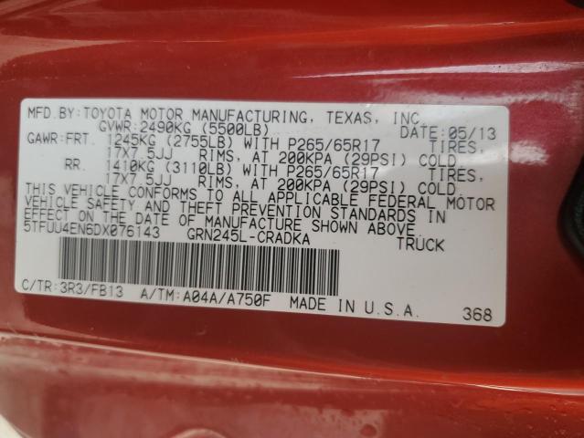 5TFUU4EN6DX076143 - 2013 TOYOTA TACOMA RED photo 12