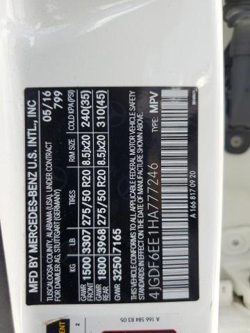 4JGDF6EE1HA777246 - 2017 MERCEDES-BENZ GLS 450 4MATIC WHITE photo 13