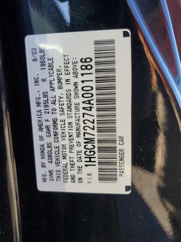 1HGCM72274A001186 - 2004 HONDA ACCORD LX BLACK photo 12