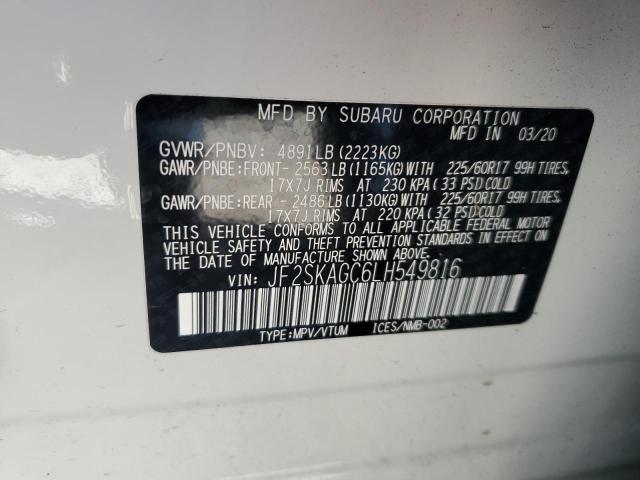 JF2SKAGC6LH549816 - 2020 SUBARU FORESTER PREMIUM WHITE photo 13