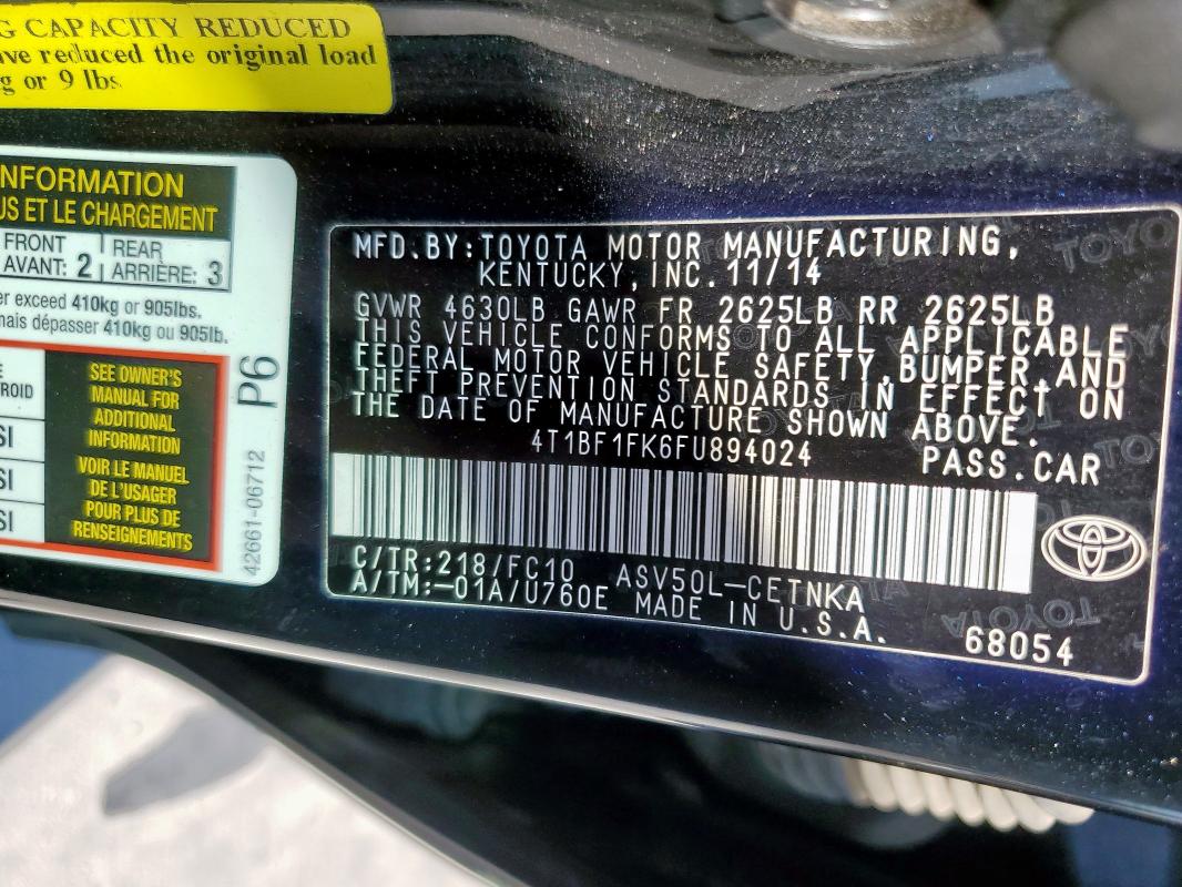 4T1BF1FK6FU894024 - 2015 TOYOTA CAMRY LE BLACK photo 13