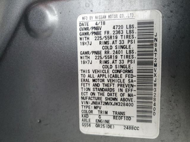 JN8AT2MVXJW328400 - 2018 NISSAN ROGUE S GRAY photo 13