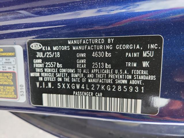5XXGW4L27KG285931 - 2019 KIA OPTIMA SX BLUE photo 12