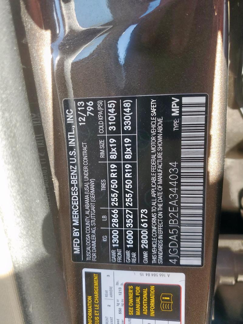 4JGDA5JB2EA344034 - 2014 MERCEDES-BENZ ML 350 Kahverengi fotoğraf 13