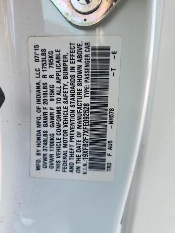 19XFB2F7XFE092528 - 2015 HONDA CIVIC SE WHITE photo 12