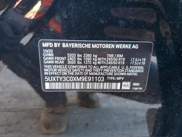 5UXTY3C0XM9E91103 - 2021 BMW X3 SDRIVE30I BLACK photo 13