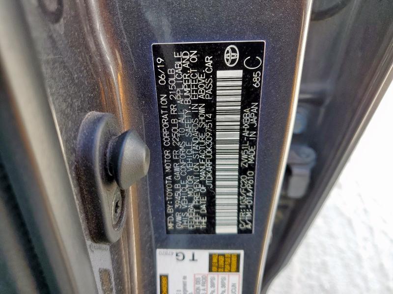 JTDKARFU0K3097514 - 2019 TOYOTA PRIUS 石墨色 照片 12