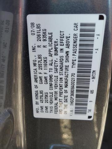 1HGCP36809A002170 - 2009 HONDA ACCORD EXL GRAY photo 12